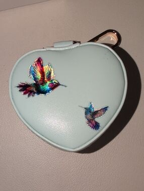 Heart Shaped Mint Jewelry Case with Holographic Hummingbirds keychain